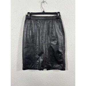 Vintage Winlit Leather Skirt Womens XS Small Black High Waist Rocker 90s